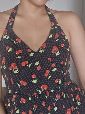 Black Halter Sundress with Red Cherry Print